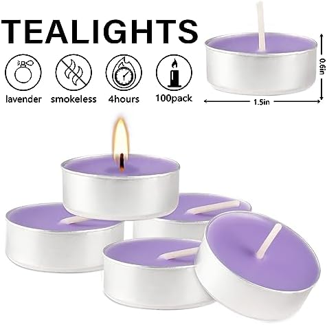 Purple Lavender Scented Tealight Candles - Giant 100 Pack Candles -Smokeless, 4 Hour Burn - Gift Set for Valentine's Day, Christmas, Weddings Centerpiece & Home Decor - Image 3