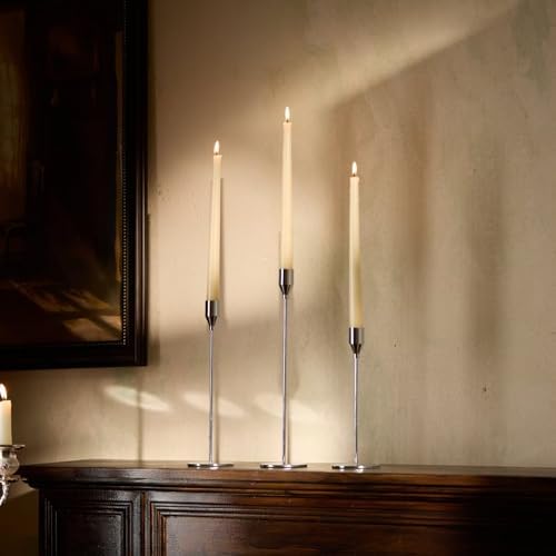 Upgraded Chrome Taper Candle Holders Set of 6, Luxury Silver Long Skinny Candlestick (Heights: 9/11/13 Inch), Heavy Iron Anti-Slip Base for Fireplace Mantle Table Centerpiece Dining Decor - Image 2