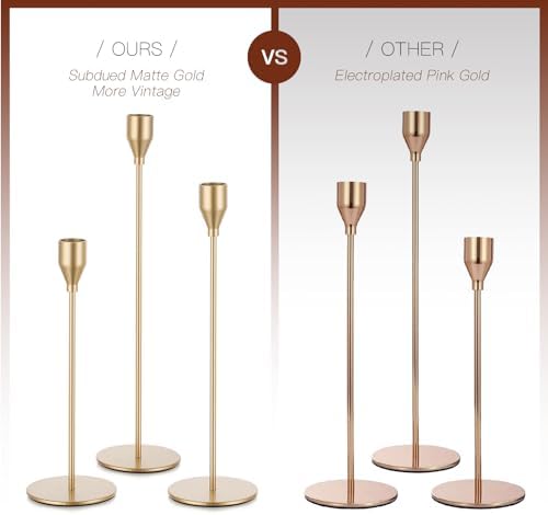 Candeldo Gold Taper Candle Holders, Tall Candlestick Holder Set of 6 - Image 3