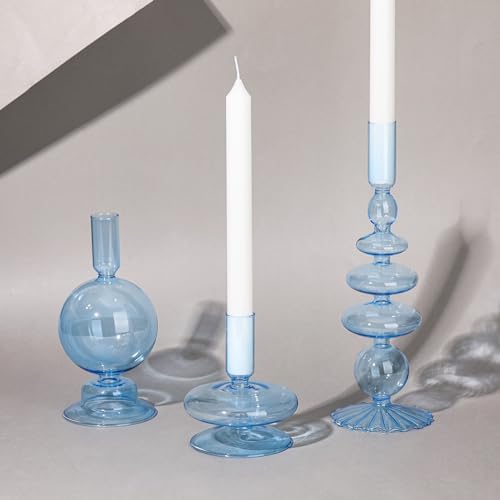 Rtteri 3 Pcs Iridescent Glass Candlestick Holders Taper Candle, Light Blue - Image 5