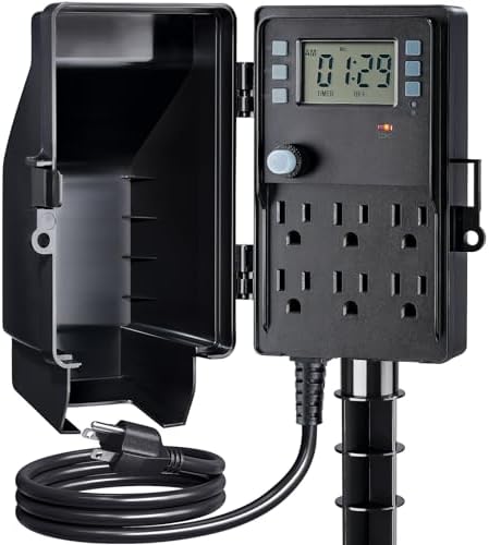 Outdoor Power Stake Waterproof, 7-Day Programmable Digital Timer by SURAIELEC