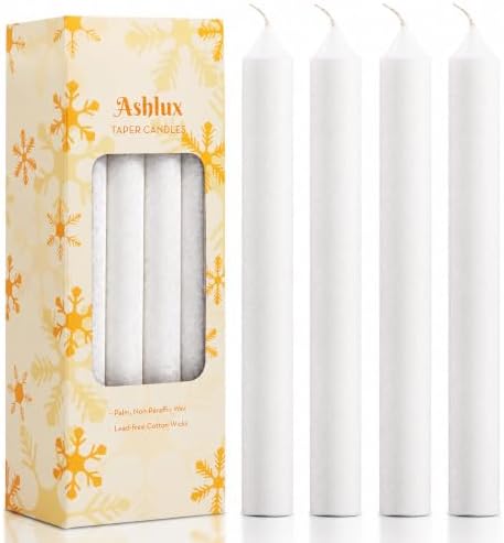 Ashlux Palm Taper Candles 12Pack, 10 Inch Unscented Dripelss Candlesticks by Ashlux