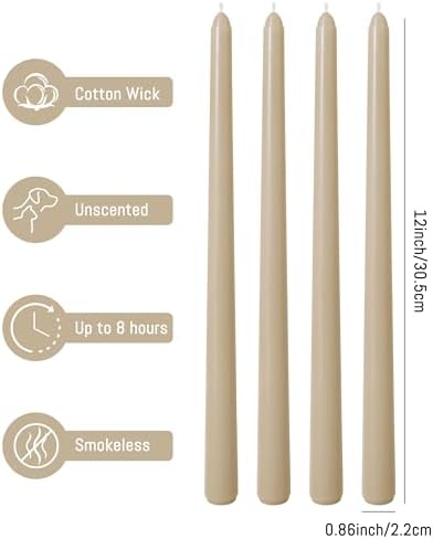 Viyffo Taper Candles, 12 Inch, 12 Pack, Nougat Brown – Unscented - Image 2