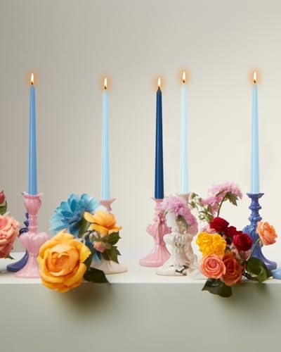 10 Inch Blue Taper Candles-Dripless Unscented Tapered Candle Smokeless Candlestick Long Slow Burning 8 Hours Tall Sticks for Christmas Wedding Dinner Parties 12 Pack - Image 3