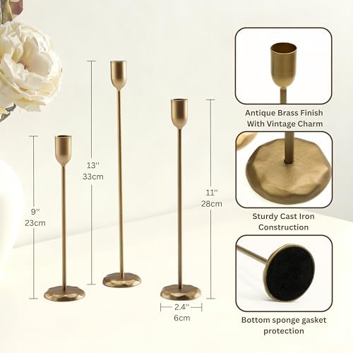 Perfnique Brass Candlestick Holders Set of 6 - Antique Gold Iron Candle Holders for Christmas, Birthday, Wedding, Party, Dining Table, Fireplace Mantel Decor (Gold) - Image 3
