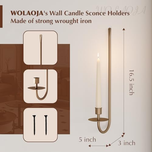Metal Wall Candle Sconce Holder Set of 4 Wall Mount Candle Holder Pillar Holder Brass Modern Wall Candle Sconces Hanging for Living Room Farmhouse Fireplace Wedding - Image 3