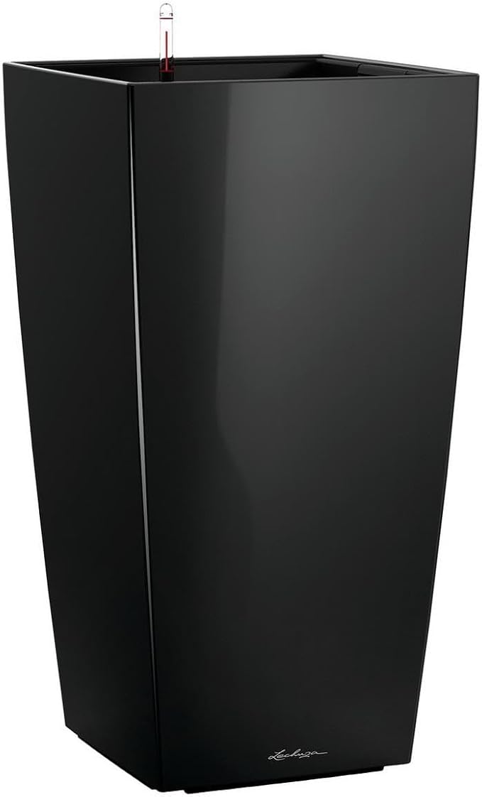 Lechuza CUBICO 40 Black High Gloss, Self-Watering Tall Planter, H29.5 L15.7 W15.7 in