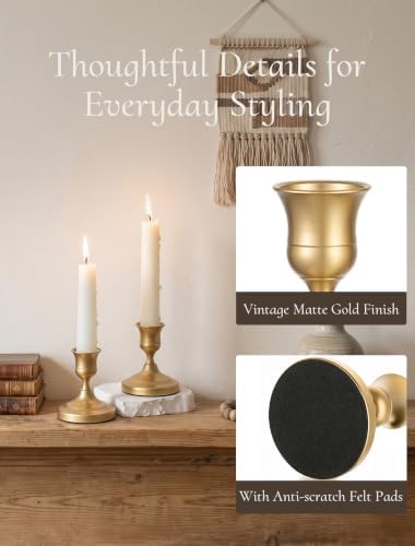 Gold Candlestick Holders Vintage: Taper Candle Holder Set of 2 - Image 2