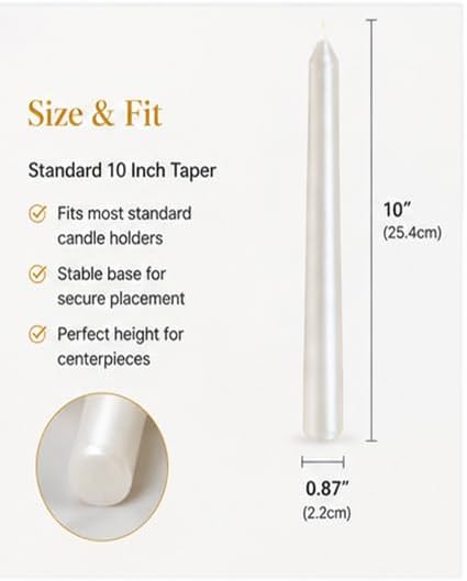 Metallic Pearl White Taper Candles for Wedding Table Centerpieces - Image 5