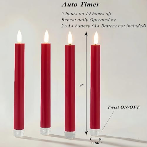 Simplelight Red Flameless Taper Candles with Timer, 9 Inch, Pack of 4 - Image 4