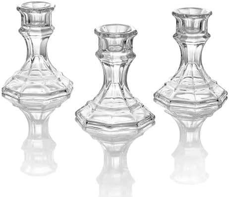 (6 Pack) Clear Glass Candlestick Holders, Taper Candle Stick Holders Set for Wedding & Home Decor - CH06 by ELIVIAHOME