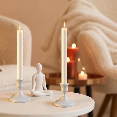 Candle Holders White Set of 6, Vintage Metal Candlestick Holders for Dinner Room Table Centerpiece, Low Metal Candles Sticks for Wedding Centerpieces Christmas Birthday Party - Image 7