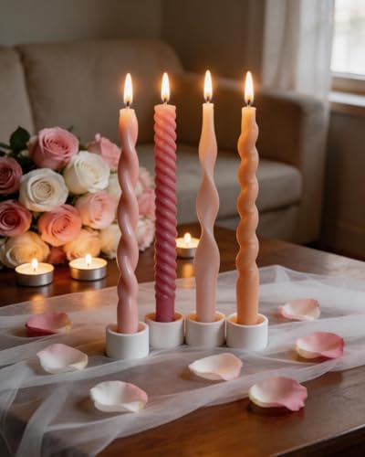 10 Inch Pink Taper Candles-Spiral Tapered Candle Unscented Smokeless Candlestick Long Slow Burning 8 Hours Tall Sticks for Christmas Wedding Dinner Parties-4Pack - Image 2