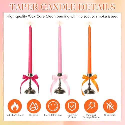 12 Pcs Pink and Orange Party Taper Candles with 3 Roll Ribbon - Image 6