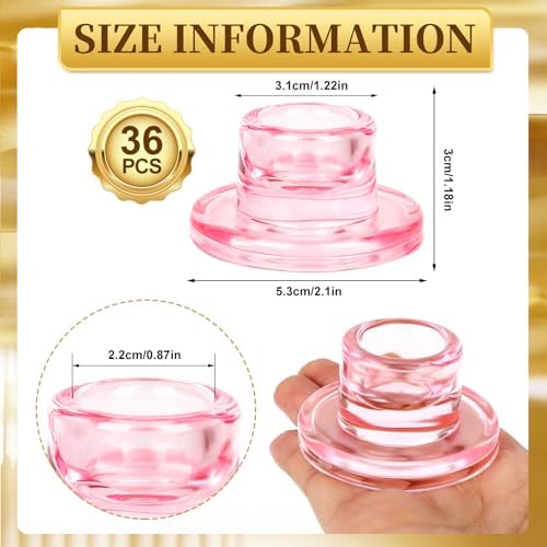 36 PCS Glass Taper Candle Holders Bulk Pink Candlestick Holders Clear Short Tapered Candle Stick Holder Decor Set for Table Centerpiece Wedding Party Advent Christmas Home Decorations - Image 2