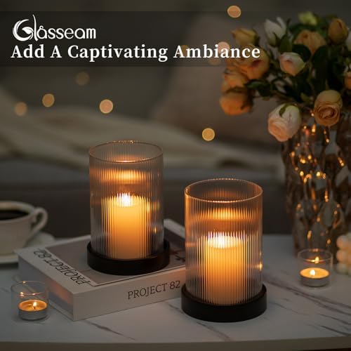 Glasseam Hurricane Candle Holder 2Pcs Black Candle Tray with Glass Cylinder - Image 4