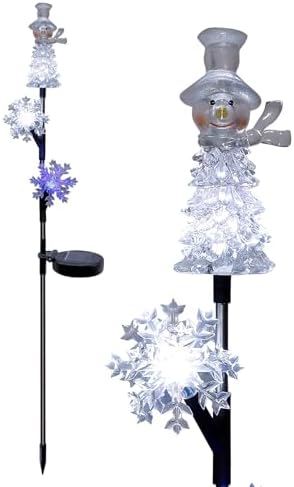 Alpine Corporation 34" Tall Snowman and Snowflakes Solar Powered Christmas Stake with LED Lights, Multicolor Outdoor Christmas Holiday Decor by Unknown