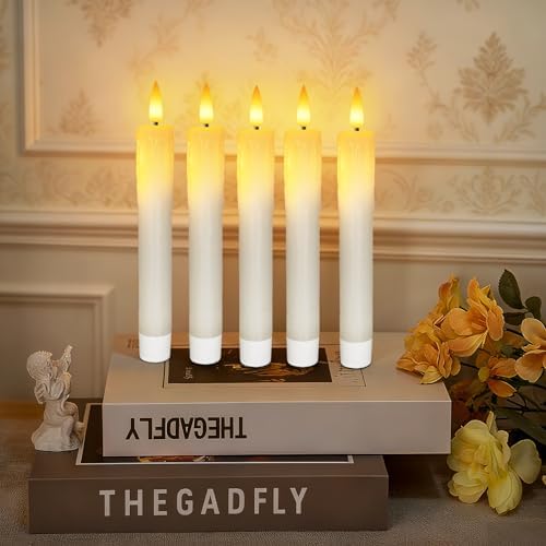 7 Inches Dripless Flameless Taper Candles with Remote Timer Dimmer, Real Wax Battery Candlesticks, 3D Flame Fake Candlesticks for Home Wedding Christmas Decor, White, 12 Pcs - Image 2