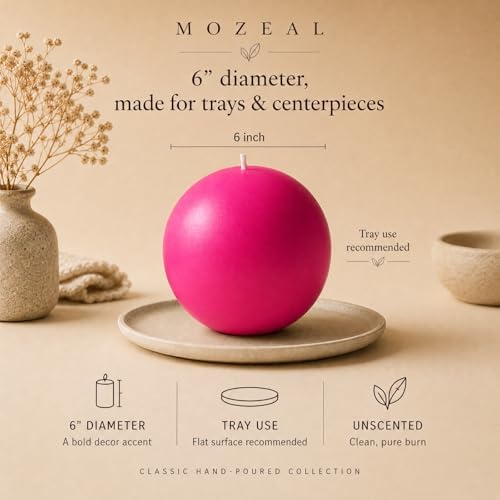 MOZEAL Hand-Poured, 6 Inch Hot Pink Large Round Ball Candles - Elegant Hot Pink Round Pillar Candles, Dripless, Unscented, Smokeless, Ideal for Parties and Celebrations. - Image 3