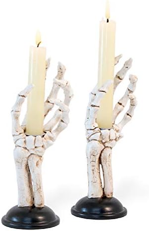 Boston International Halloween Taper Candle Holders, Set of 2, 3 x 8-Inches, Skeleton Hands by BostonInternational