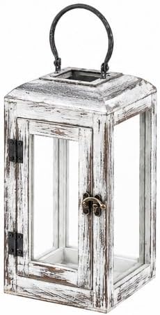 11" High Wooden Lantern Made of Solid Firwood in Whitwash with Metal Handle,Hurricane Lantern, Farmhouse Lantern for Party, Deck, Front Porch by Unknown