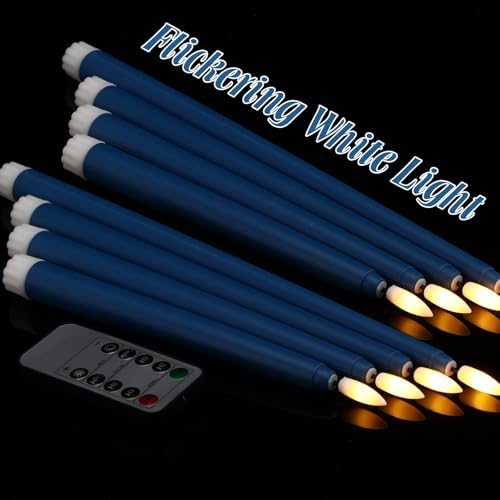Rossesay 16 Pcs Blue Flameless Taper Candle with Remote Timer - Image 6