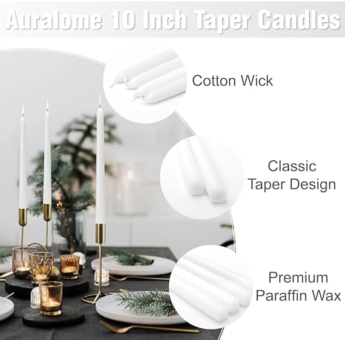 10-Inch White Taper Candles - Dripless Candlesticks Smokeless Tapered Candle Tall Unscented Long Tapered Candle Paraffin Wax with Cotton Wicks for Dinner Wedding Parties Slow Burn of 12 Pack - Image 2
