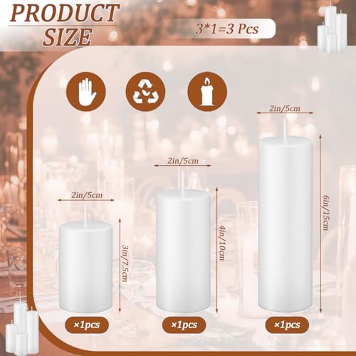 18 Pcs White Pillar Candles Bulk Set，Hurricane Candles，3 Different Lengths 2 x 3/4/6 Inch (6 Each)，Dripless Unscented Smokeless，Gives You a Better Atmosphere When Organizing an Event Party. - Image 2
