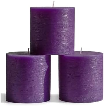 CANDWAX 3x3 Pillar Candles Set of 3 - Rustic Unscented No Drip Purple Candles for Home Decor, Weddings, Centerpieces by CANDWAX