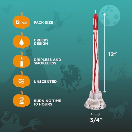 CANDWAX 12 inch Taper Candles Set of 12 - Unscented, Blood White, No Drip Taper Candles - Ideal for Halloween or Themed Events - Image 2