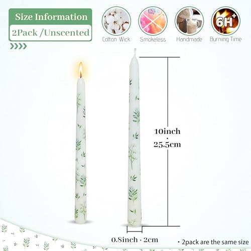 Pretty White Rose Taper Candle Sticks - 10 inch Printed Smokeless and Candlesticks Unscented Party Gift Holiday Dinner Wedding Table Decorations Set of 2 - Image 5