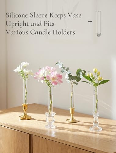 Bud Vases with Candlestick Holders: Set of 6 Clear Glass Vase Bulk - Image 6
