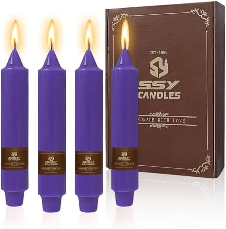 NJAO HOO Purple Advent Short Taper Candle 7 Inch Halloween Candlesticks Unscented Dripless Tapered Candle Set for Home Decor Party Dinner Candles, 4 Pack by NJAOHOO
