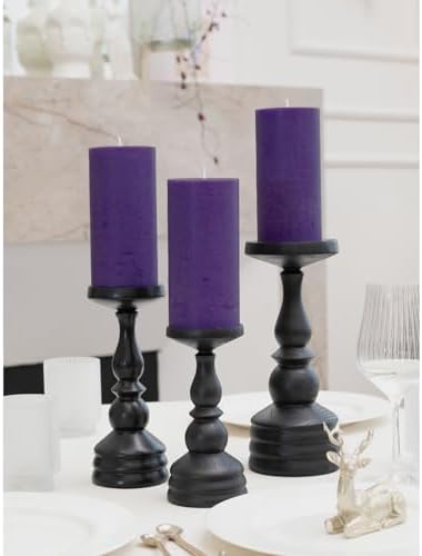 CANDWAX Large Pillar Candles 3x6 Inch – Set of 3 Unscented Dripless Purple Candles, Long Burning Rustic Look for Weddings, Events, Home Decor - Image 4