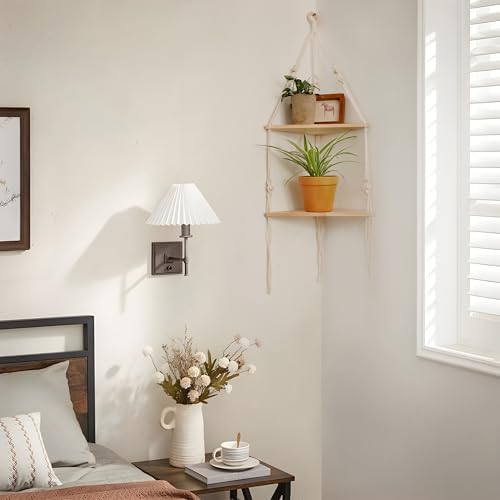 Artilady Corner Shelf Macrame Wall Hanging, Boho Wood Storage Wall Decor - Image 3