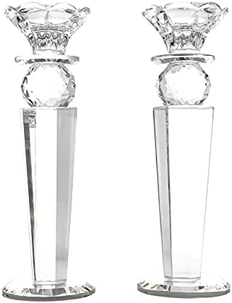 Allgala Set of 2 Crystal Glass Made Reverse Tapered Pillar and Hand Crafted Ball Candlesticks-8.5"-HD89151 by Allgala