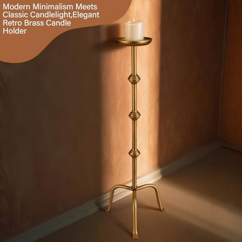 Mumufy 1 Pcs Metal Tall Floor Candleholder Candlestick, 32 Inch, Gold - Image 4
