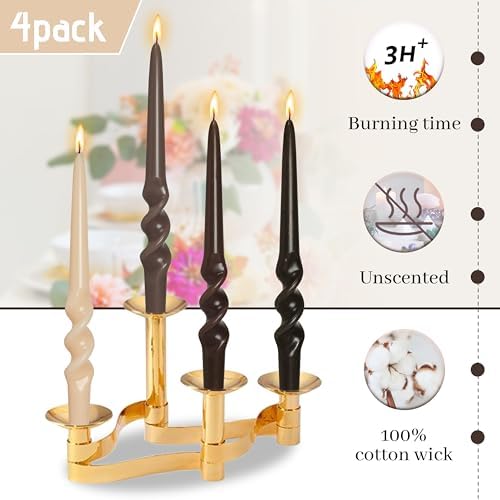 Gradient Brown Smokeless Candles Handmade Twisted Taper Candle 9.5 Inch Long Spiral Candlesticks Dinner Unscented Candles for Holiday Wedding Party Home Decor 4 Pcs - Image 4