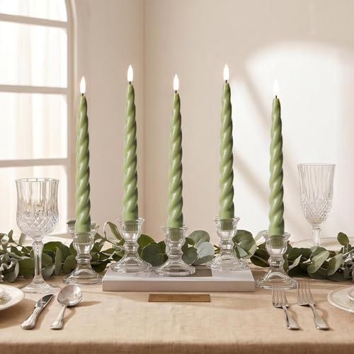 Sage Green Spiral Flameless Taper Candles with Remote Set of 6 - Image 5