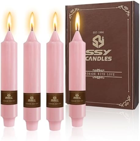 NJAO HOO Pink Short Taper Candle 7 Inch Candlesticks Unscented Dripless Tapered Candle Set for Home Decor Wedding Party Dinner Candles, 4 Pack by NJAOHOO