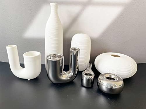 Silver Candlestick Holders, Decorative Taper Candle Holder Set Decor for Table Centerpiece Fireplace, Modern Silver Candle Holders Set, Aesthetic Ceramic Candle Stick Holder - Image 6