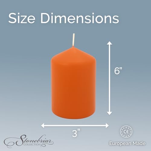 Stonebriar Unscented Pillar Candles – 65 Hour Burn Time, Long-Lasting Wax Candles for Weddings, Holidays, Home Décor & Special Events, Pack of 6, Orange, 3" x 6" - Image 6