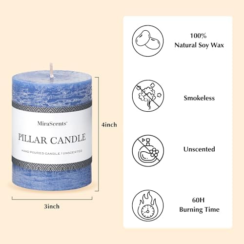 3x4 Inch Blue Pillar Candles Set of 3 - Hand-Poured Unscented Candles, Long Clean Burning, Large Big Candle, Smokeless Dripless Candle for Dinner Table, Wedding, Home, Bathroom, Rustic Decor - Image 3