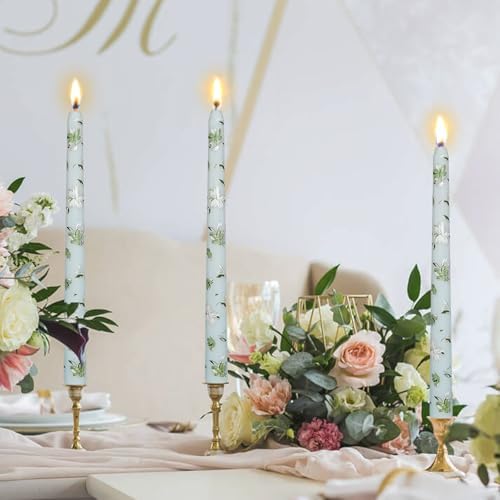 Light Blue Small White Flower Taper Candles Set of 2- Beautiful Handmade Aesthetic Candle-Home Decor Elegance to a Wedding Decor or Garden Party Table-10Inch Small White Flower - Image 3