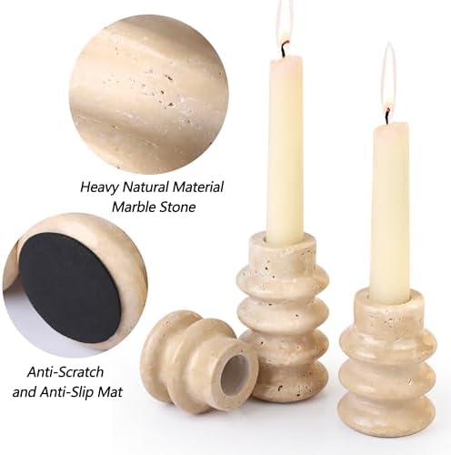 Vixdonos Natural Stone Candle Holder Set of 3 Taper Candle Candlestick Mantle Candle Stand for Home Decor,Wedding,Party and Table Centerpieces(White) - Image 2