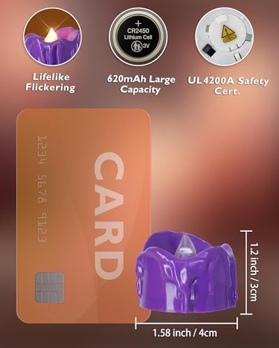 Homemory 24-Pack Purple Remote Flameless Battery Tea Light Candles, 400+Hrs - Image 2