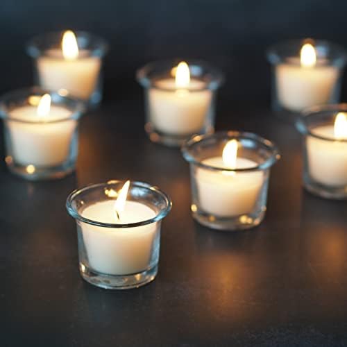 HOSLEY Oyster Cup Clear Glass Filled Candles 48 Pack Ivory Hand Poured Unscented Wax Candles for Home Restaurants Shabbat Church Weddings Romantic Moments Party Spa Meditation - Image 3