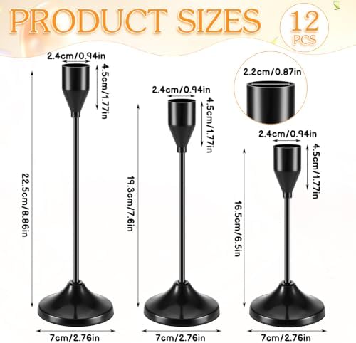 12PCS Brass Candlestick Holders, Black Metal Taper Candle Holders - Image 5