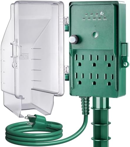 Outdoor Power Stake Waterproof Dusk to Dawn Light Timer, 6 Outlet by SURAIELEC