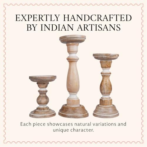 Mela Artisans Tuli Mango Wood Candle Holders - Whitewash, Set of 3 - Image 5